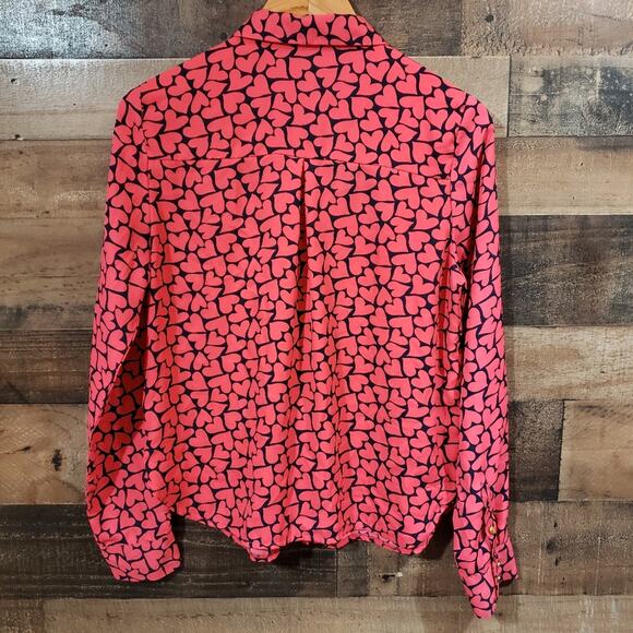 Forever 21 all over heart print long sleeve button up shirt woman's size medium - Picture 7 of 11